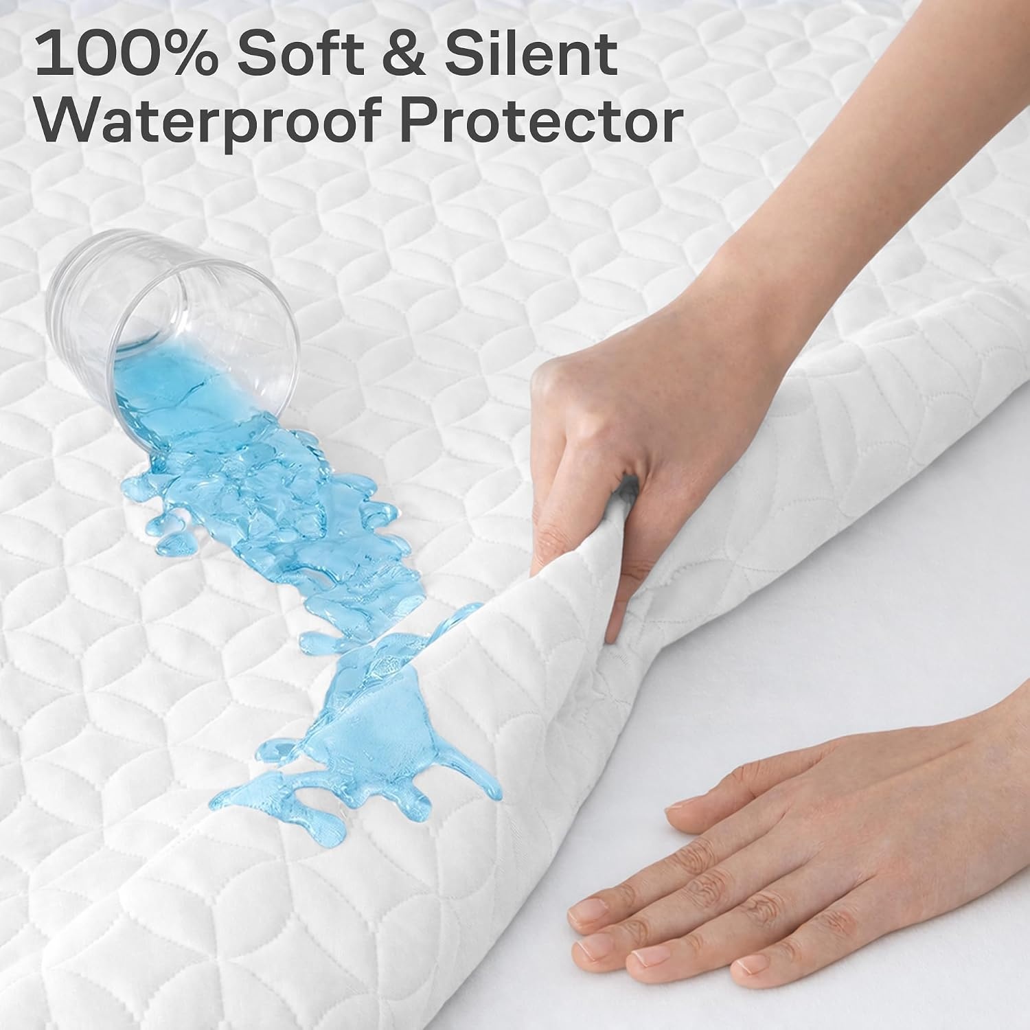 image:image100 Waterproof Twin Mattress Protector 360 Pad Protection Against Spills Stains amp Accidents for Parents amp Pet Owners Noiseless amp Cooling Viscose Made from Bamboo WhiteWhite