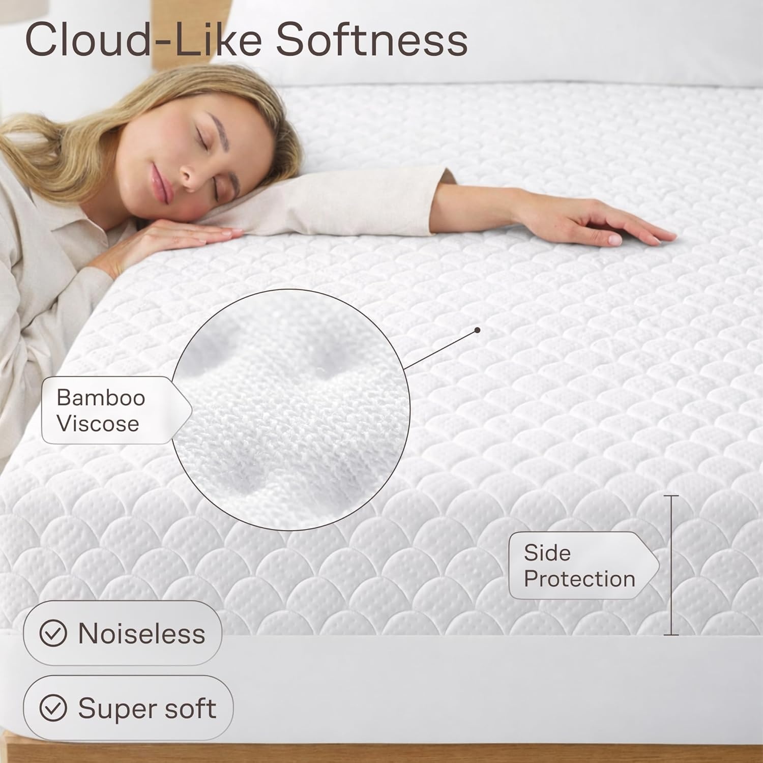 image:imageNiagara Waterproof 360 Protection Zippered Mattress Pad Queen 60x80 Non Noisy Cooling Breathable Ultra Plush Protector Absorbent Extra Deep Fits 20 Inches Deep MattressWhite Waves