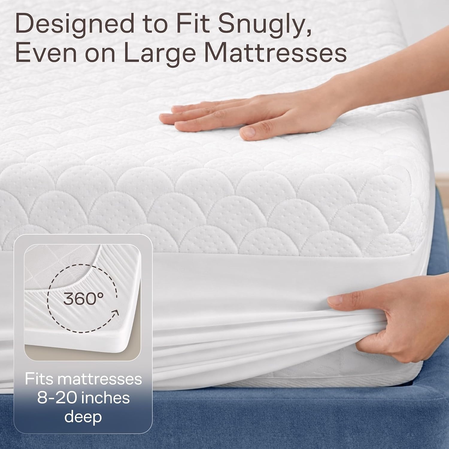 image:imageNiagara Waterproof 360 Protection Zippered Mattress Pad Queen 60x80 Non Noisy Cooling Breathable Ultra Plush Protector Absorbent Extra Deep Fits 20 Inches Deep MattressWhite Scallops