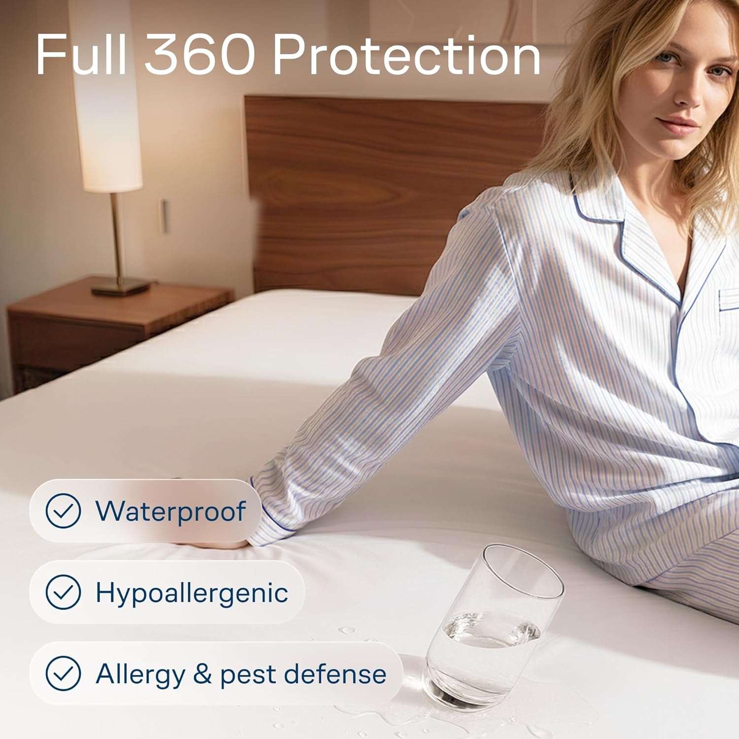 image:imageNiagara Waterproof 360 Protection Zippered Mattress Pad Queen 60x80 Non Noisy Cooling Breathable Ultra Plush Protector Absorbent Extra Deep Fits 20 Inches Deep MattressWhite