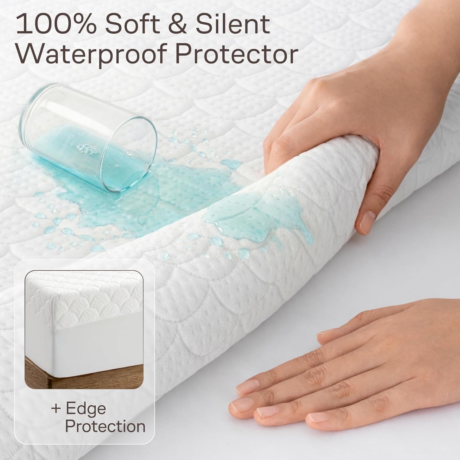 image:imageNiagara Waterproof 360 Protection Zippered Mattress Pad Queen 60x80 Non Noisy Cooling Breathable Ultra Plush Protector Absorbent Extra Deep Fits 20 Inches Deep MattressWhite Waves
