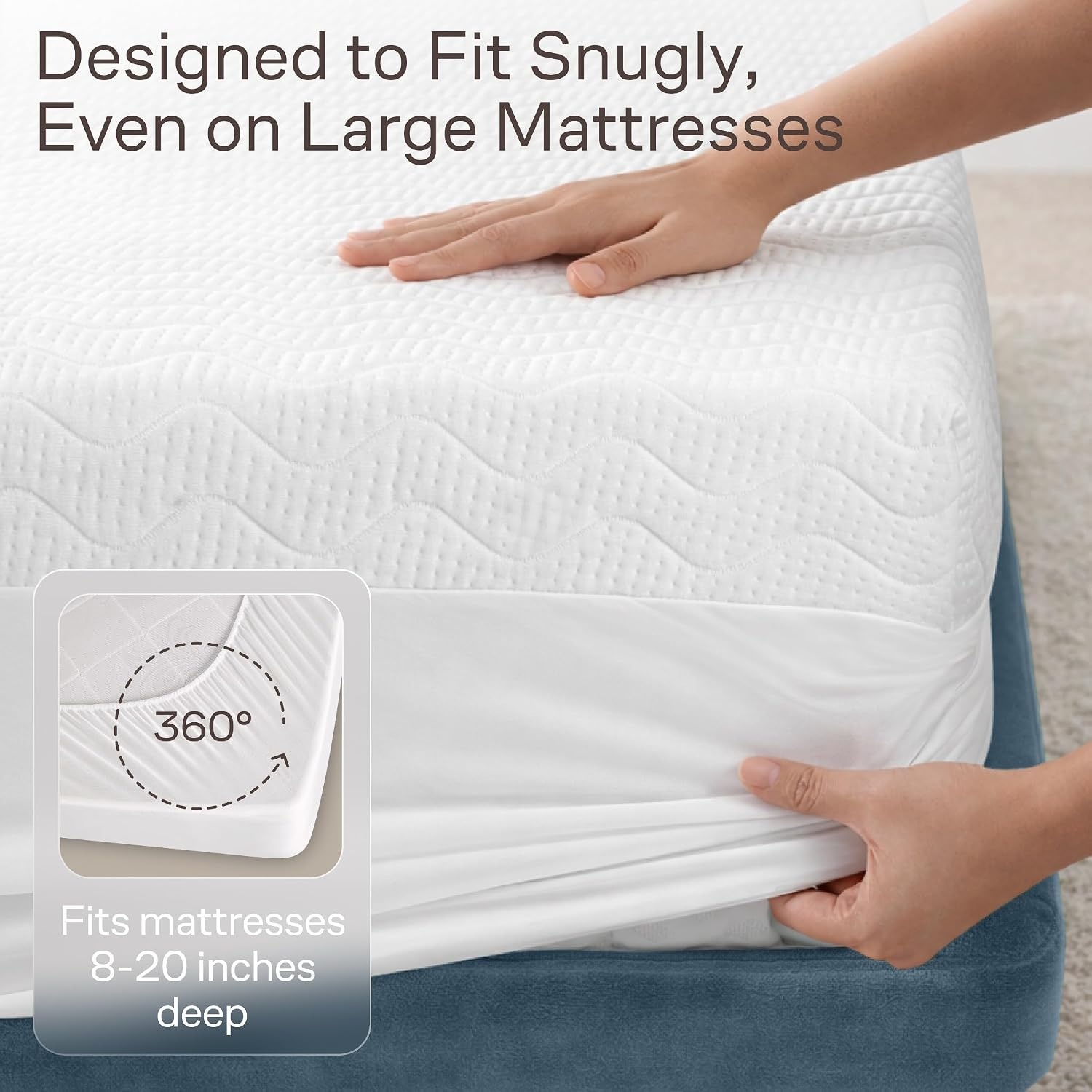 image:imageNiagara Waterproof 360 Protection Zippered Mattress Pad Queen 60x80 Non Noisy Cooling Breathable Ultra Plush Protector Absorbent Extra Deep Fits 20 Inches Deep MattressWhite Waves