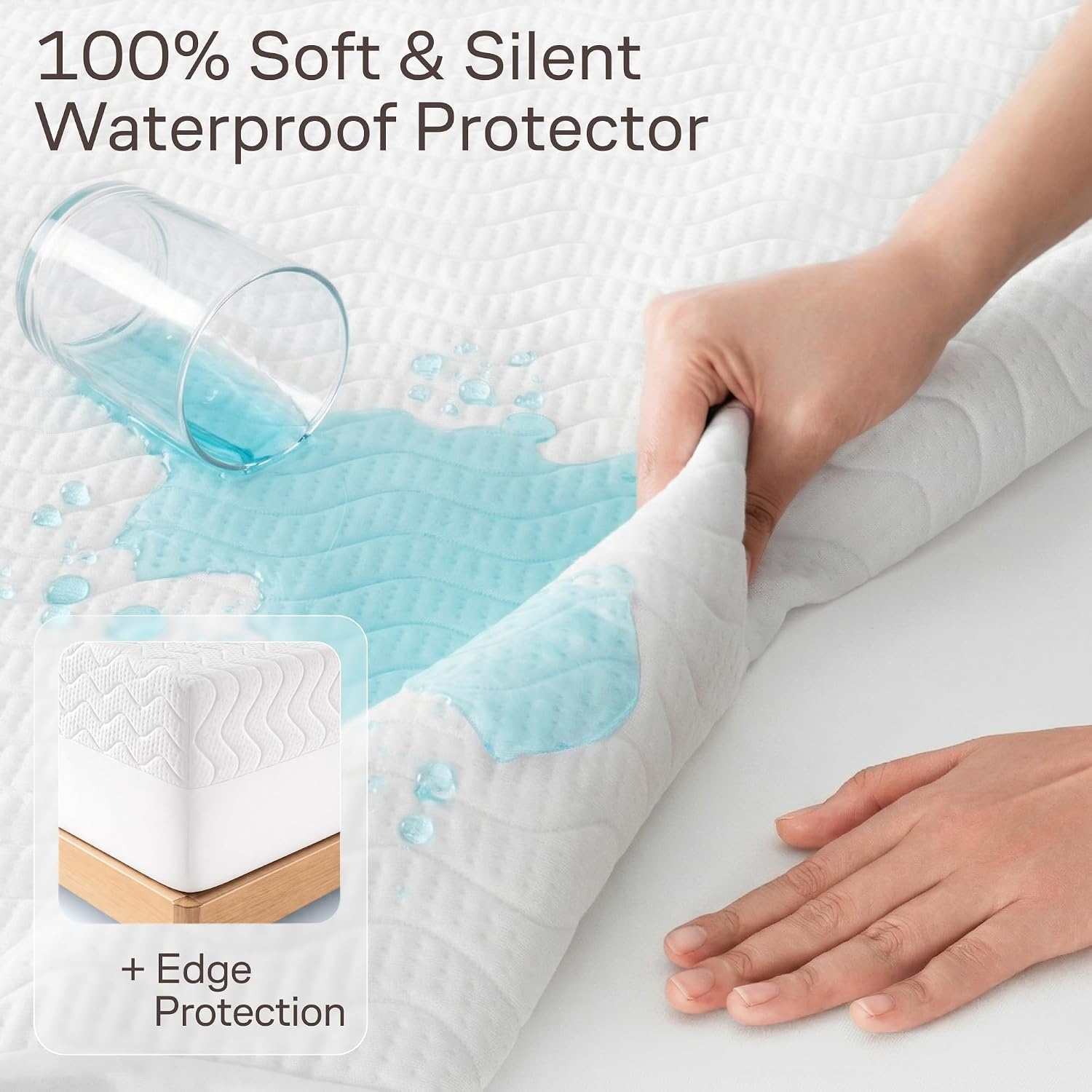 image:imageNiagara Waterproof 360 Protection Zippered Mattress Pad Queen 60x80 Non Noisy Cooling Breathable Ultra Plush Protector Absorbent Extra Deep Fits 20 Inches Deep MattressWhite Waves