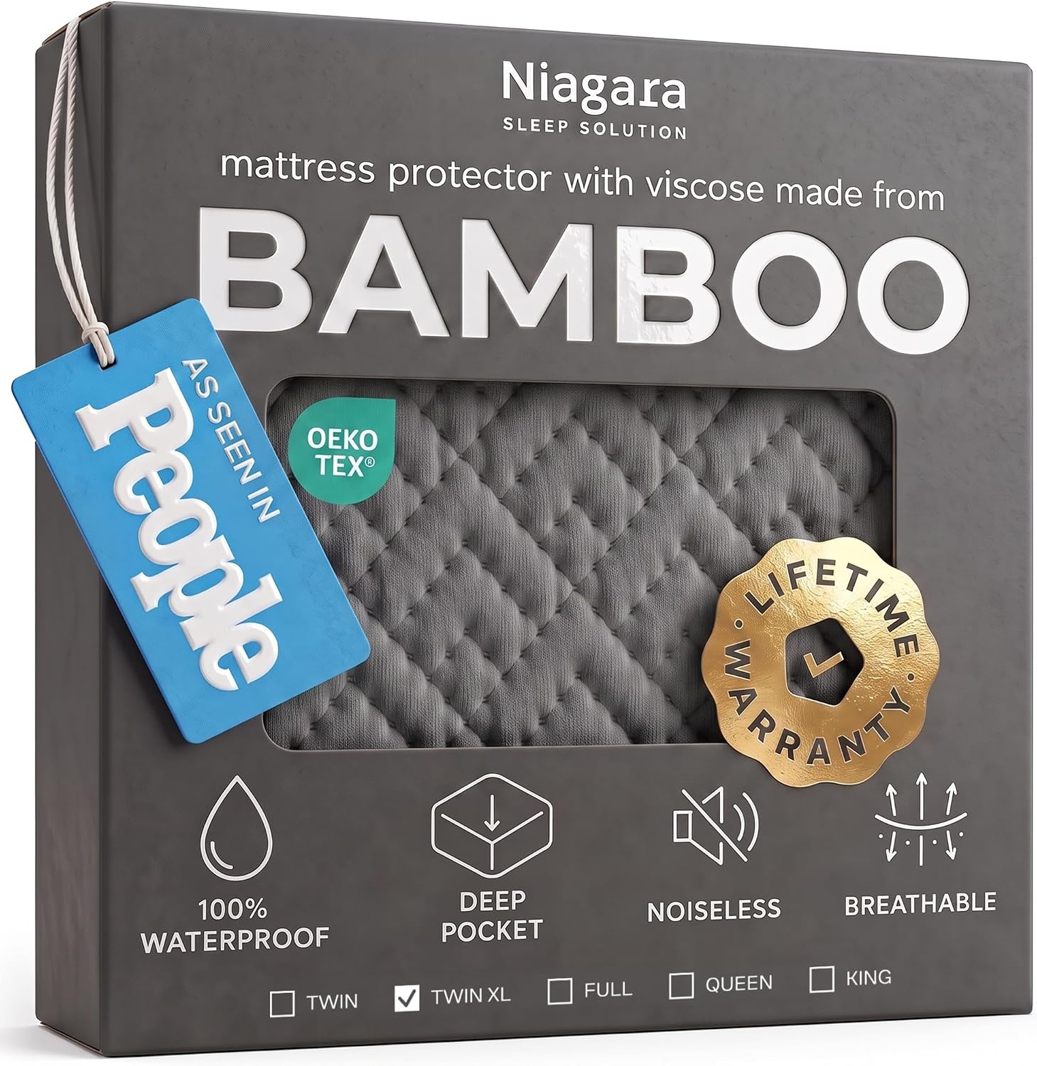 image:imageNiagara Waterproof Mattress Protector Twin 39x75 Cover Deep Pocket Breathable Noiseless 820Inches Bed Smooth Jersey Mattress Pad Cover Fully Ultra Thin PolyesterGray