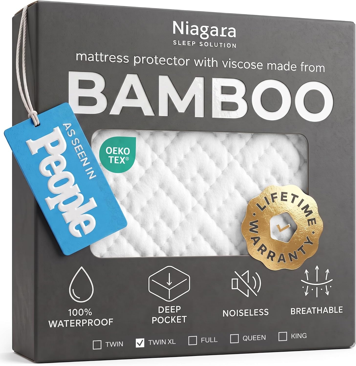 image:imageNiagara Waterproof Mattress Protector Twin 39x75 Cover Deep Pocket Breathable Noiseless 820Inches Bed Smooth Jersey Mattress Pad Cover Fully Ultra Thin PolyesterWhite