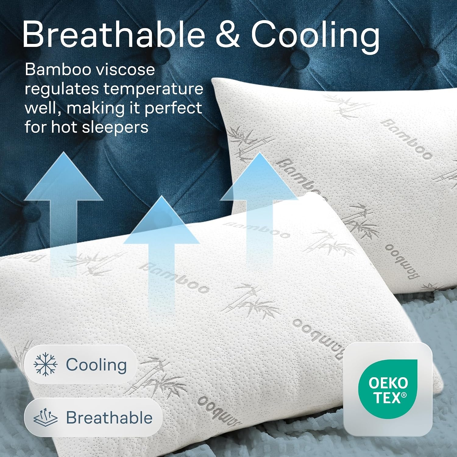 image:image100 Waterproof Pillow Protectors Queen 20x30 Pair Zippered Pillow Case Pillow Cover Guaranteed Noiseless Pad Ultra Plush Absorbent Viscose Made from Bamboo Green 2 PackWhite