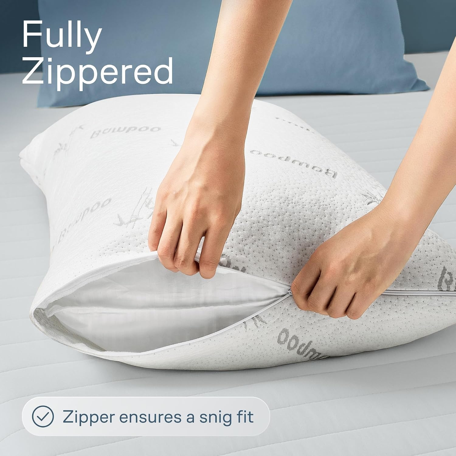 image:image100 Waterproof Pillow Protectors Queen 20x30 Pair Zippered Pillow Case Pillow Cover Guaranteed Noiseless Pad Ultra Plush Absorbent Viscose Made from Bamboo Green 2 PackWhite