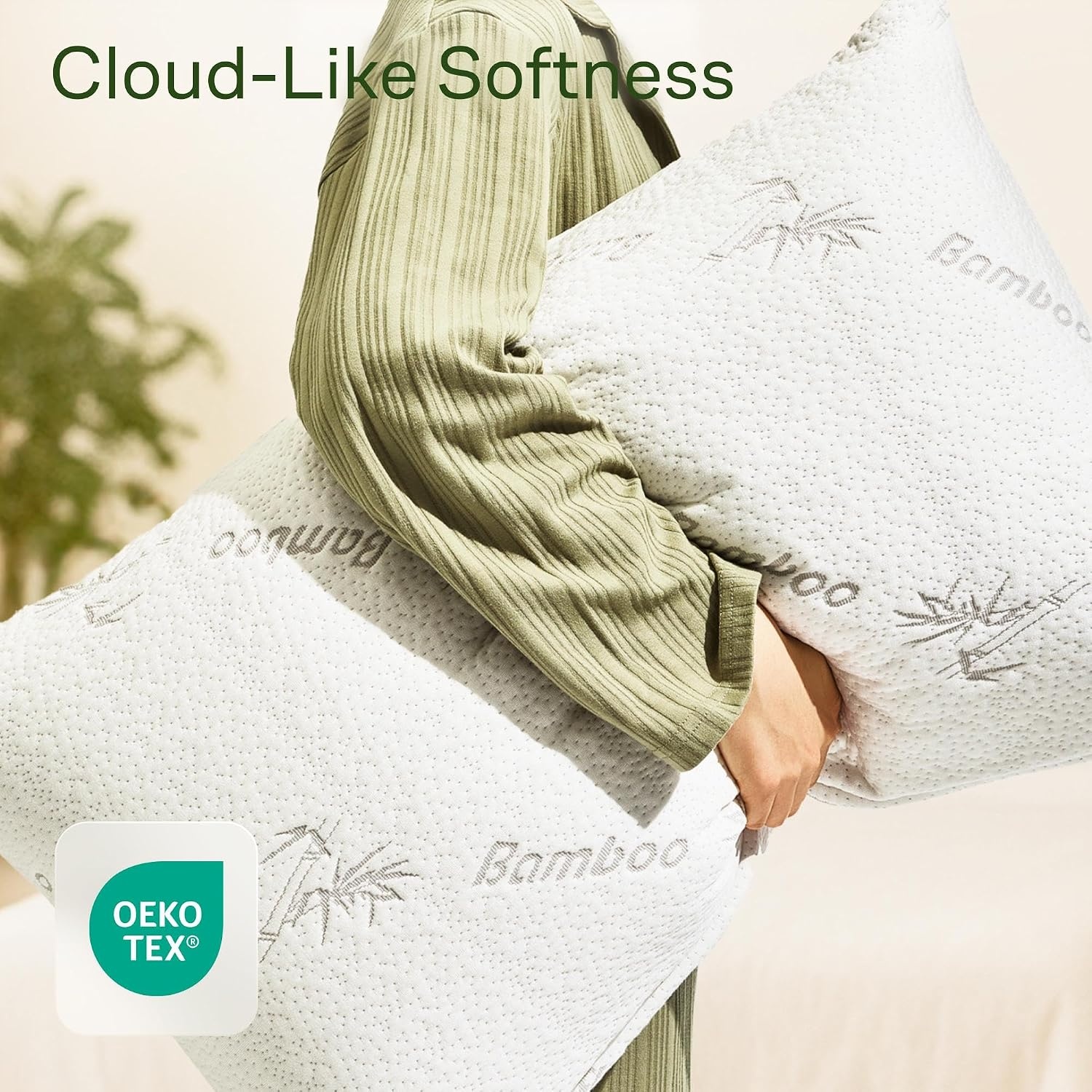 image:imageCloudLike Pillow Protectors with Zipper King Size Breathable Cooling Pillow Covers for Hot Sleeprers 100 Resistant to Stains Dust amp Dirt Green 2PackWhite