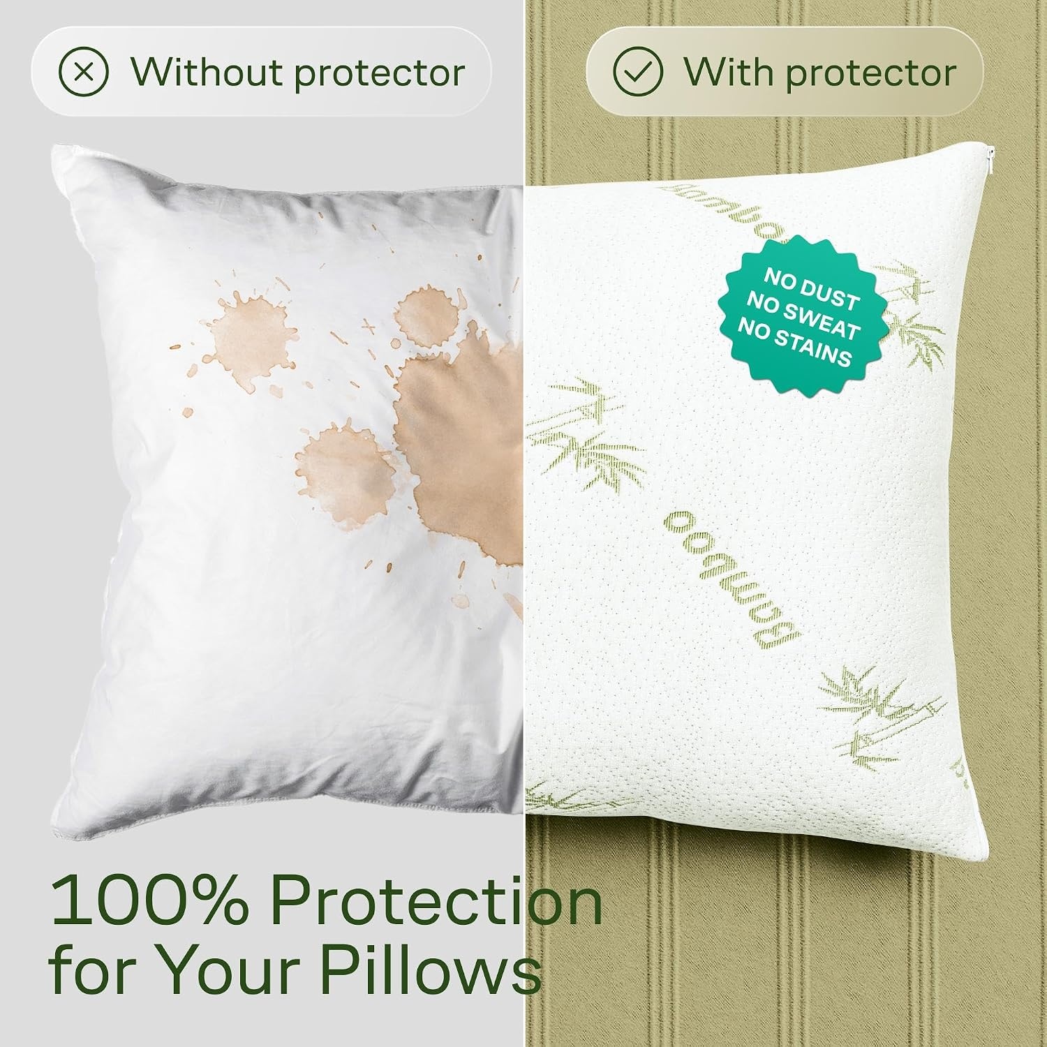 image:imageCloudLike Pillow Protectors with Zipper King Size Breathable Cooling Pillow Covers for Hot Sleeprers 100 Resistant to Stains Dust amp Dirt Green 2PackGreen
