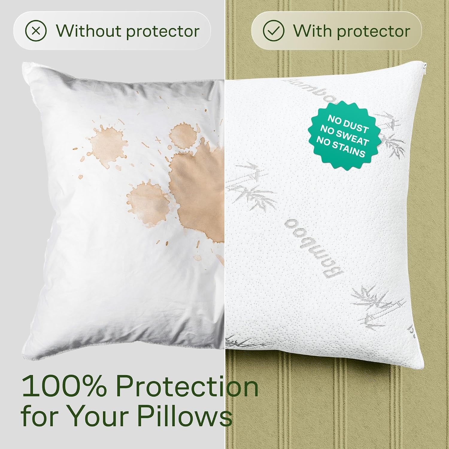 image:imageCloudLike Pillow Protectors with Zipper King Size Breathable Cooling Pillow Covers for Hot Sleeprers 100 Resistant to Stains Dust amp Dirt Green 2Pack2pack White