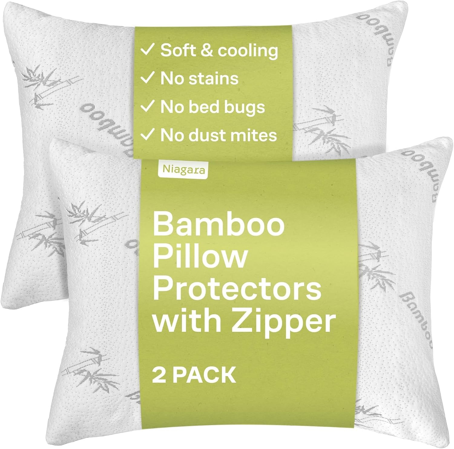image:imageCloudLike Pillow Protectors with Zipper King Size Breathable Cooling Pillow Covers for Hot Sleeprers 100 Resistant to Stains Dust amp Dirt Green 2Pack2pack White