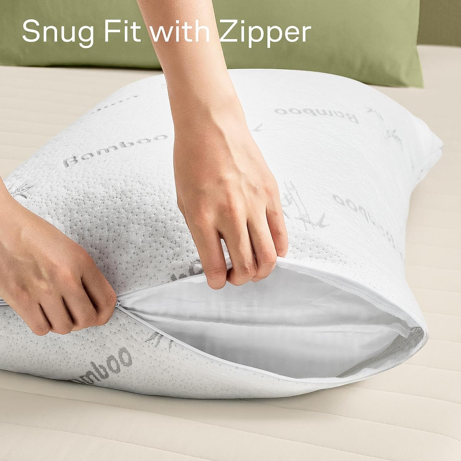 image:imageCloudLike Pillow Protectors with Zipper King Size Breathable Cooling Pillow Covers for Hot Sleeprers 100 Resistant to Stains Dust amp Dirt Green 2PackWhite