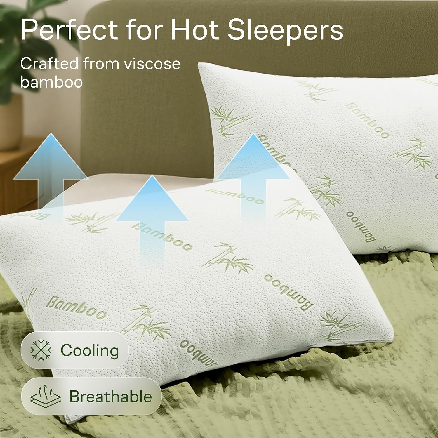 image:imageCloudLike Pillow Protectors with Zipper King Size Breathable Cooling Pillow Covers for Hot Sleeprers 100 Resistant to Stains Dust amp Dirt Green 2PackGreen