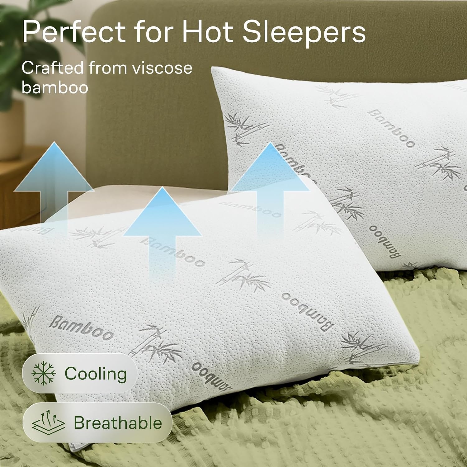 image:imageCloudLike Pillow Protectors with Zipper King Size Breathable Cooling Pillow Covers for Hot Sleeprers 100 Resistant to Stains Dust amp Dirt Green 2PackWhite