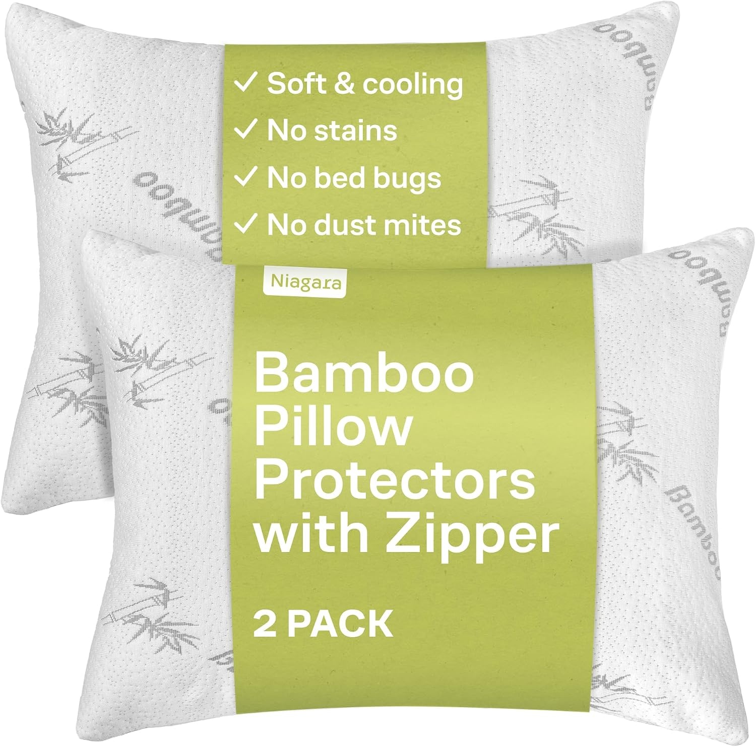 image:imageCloudLike Pillow Protectors with Zipper King Size Breathable Cooling Pillow Covers for Hot Sleeprers 100 Resistant to Stains Dust amp Dirt Green 2PackWhite