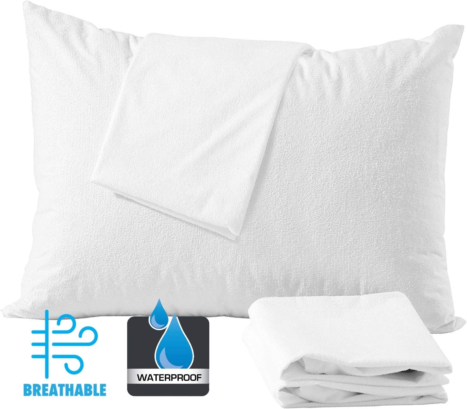 image:imageNiagara Waterproof Pillow Protectors King 4 Pack Cotton Terry 100 Waterproof Cooling Zippered Cotton White T Pillow Encasement Washable Long Life Soft BreathableKing