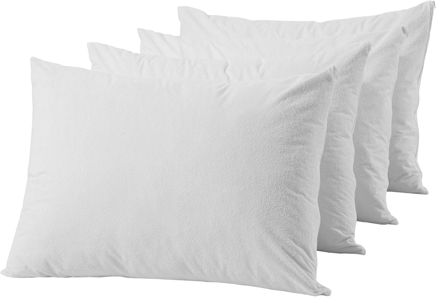 image:imageNiagara Waterproof Pillow Protectors King 4 Pack Cotton Terry 100 Waterproof Cooling Zippered Cotton White T Pillow Encasement Washable Long Life Soft BreathableQueen
