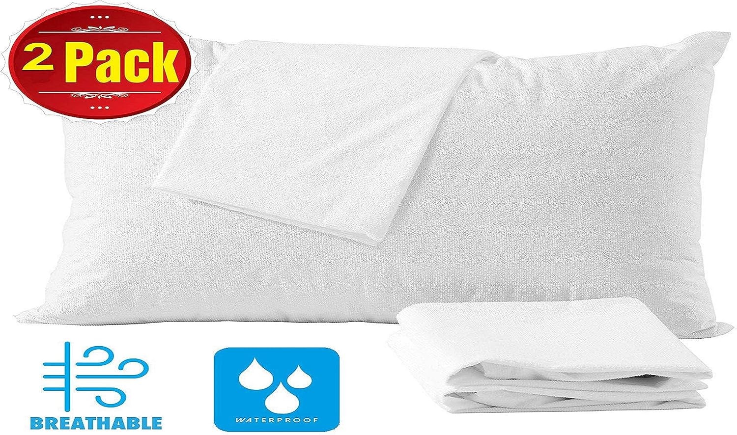 image:imageNiagara Waterproof Pillow Protectors King 4 Pack Cotton Terry 100 Waterproof Cooling Zippered Cotton White T Pillow Encasement Washable Long Life Soft BreathableKing