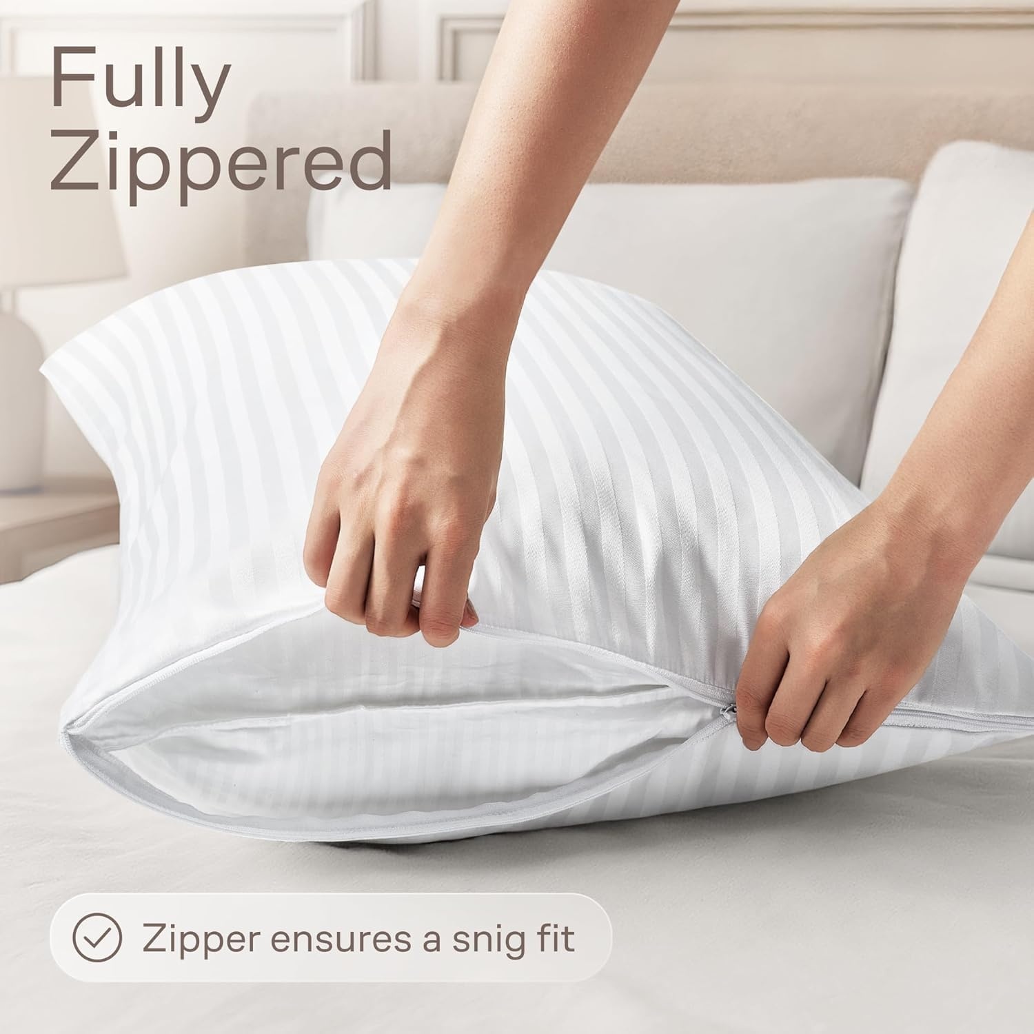 image:imageSet of 4 Pillow Protectors with Zipper King Size 100 Resistant to Stains Dust amp Dirt Washable Covers for Increased Pillow LifespanQueen