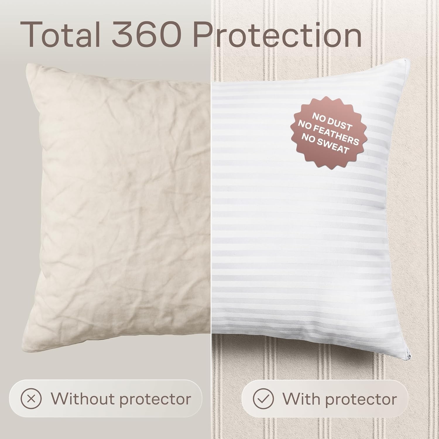 image:imageSet of 4 Pillow Protectors with Zipper King Size 100 Resistant to Stains Dust amp Dirt Washable Covers for Increased Pillow LifespanQueen
