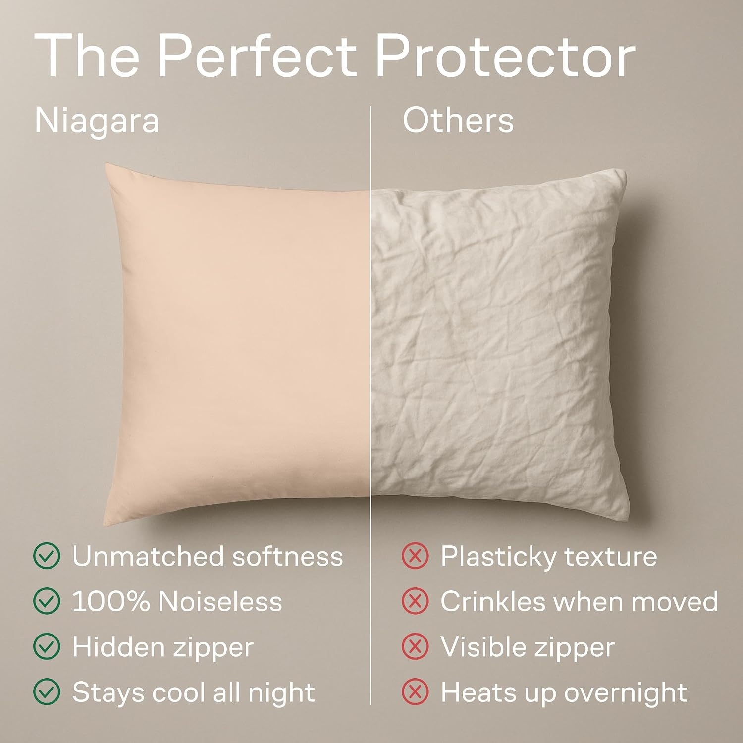 image:imageUltra Soft Pillow Protectors with Zipper Queen Size Set of 4 WhiteBeige