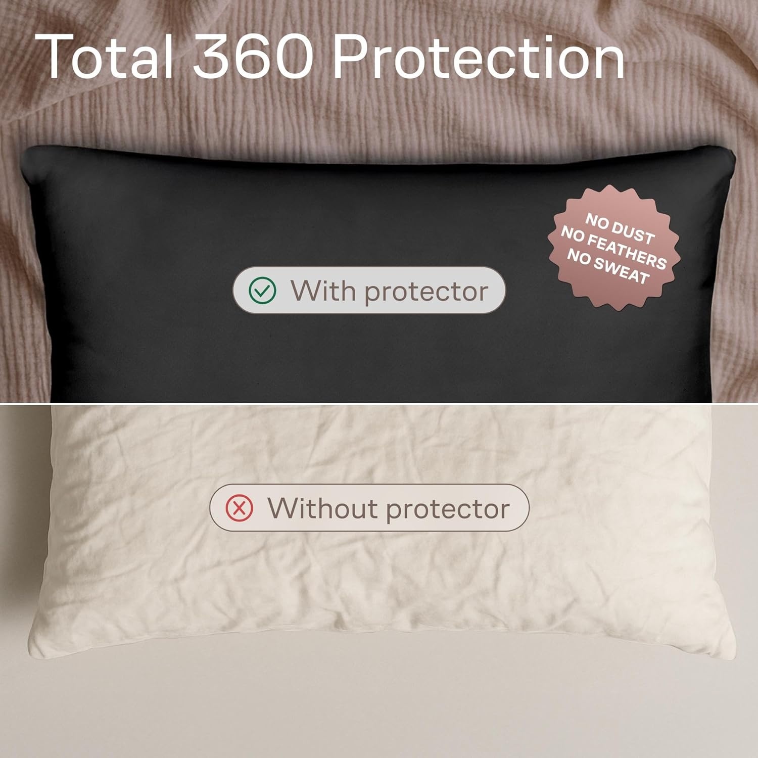 image:imageUltra Soft Pillow Protectors with Zipper Queen Size Set of 4 WhiteBlack
