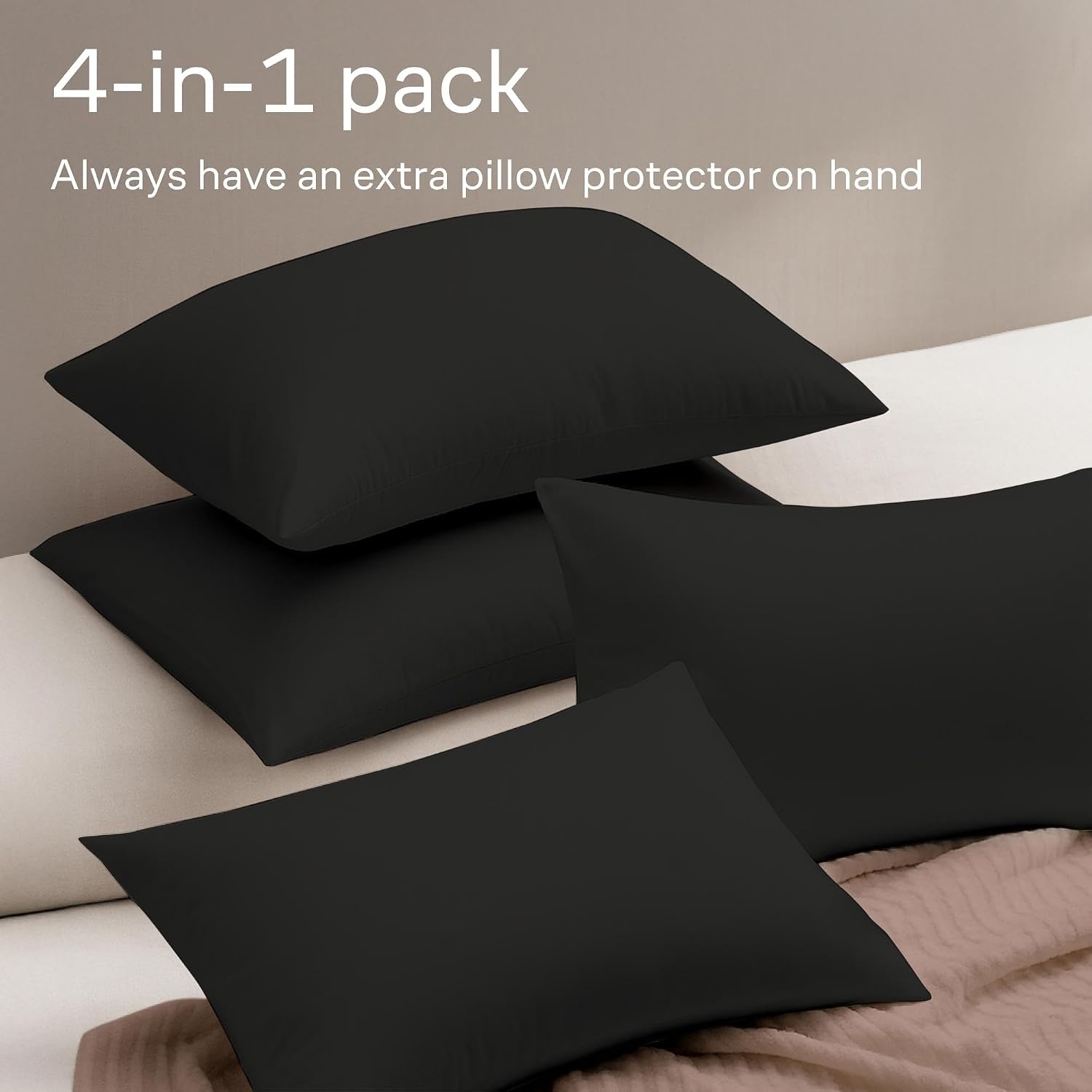 image:imageUltra Soft Pillow Protectors with Zipper Queen Size Set of 4 WhiteBlack