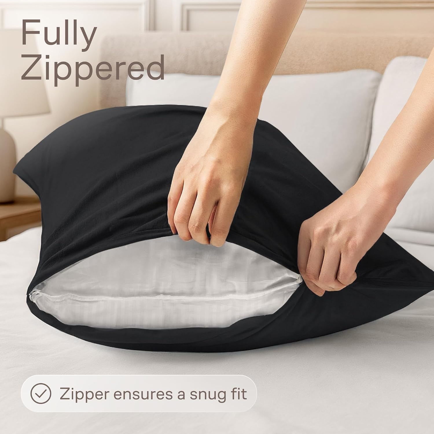 image:imageUltra Soft Pillow Protectors with Zipper Queen Size Set of 4 WhiteBlack