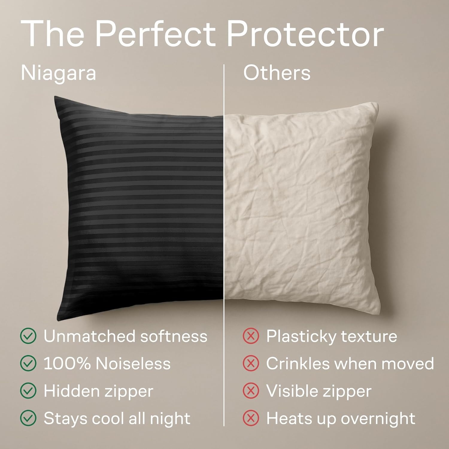 image:imageUltra Soft Pillow Protectors with Zipper Queen Size Set of 4 WhiteBlack Striped