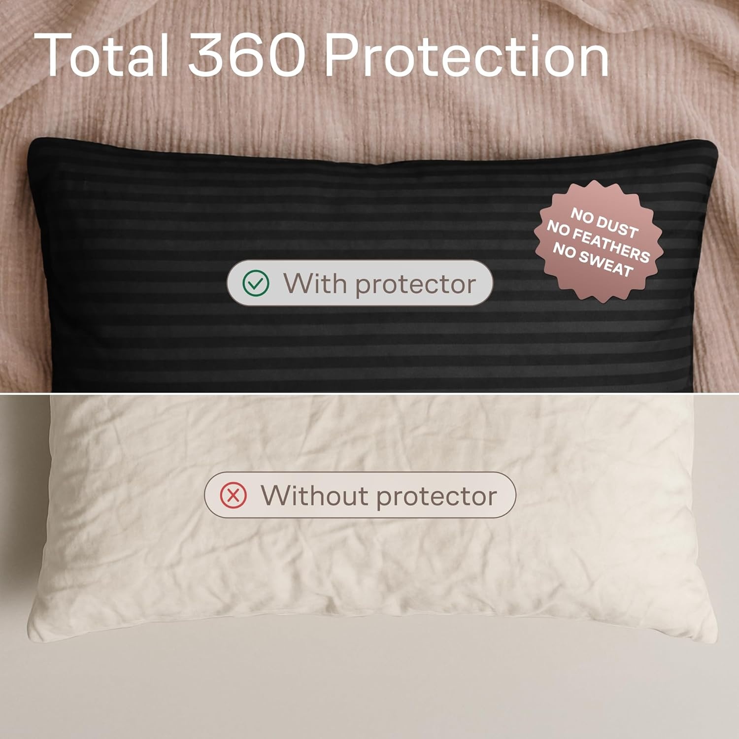 image:imageUltra Soft Pillow Protectors with Zipper Queen Size Set of 4 WhiteBlack Striped