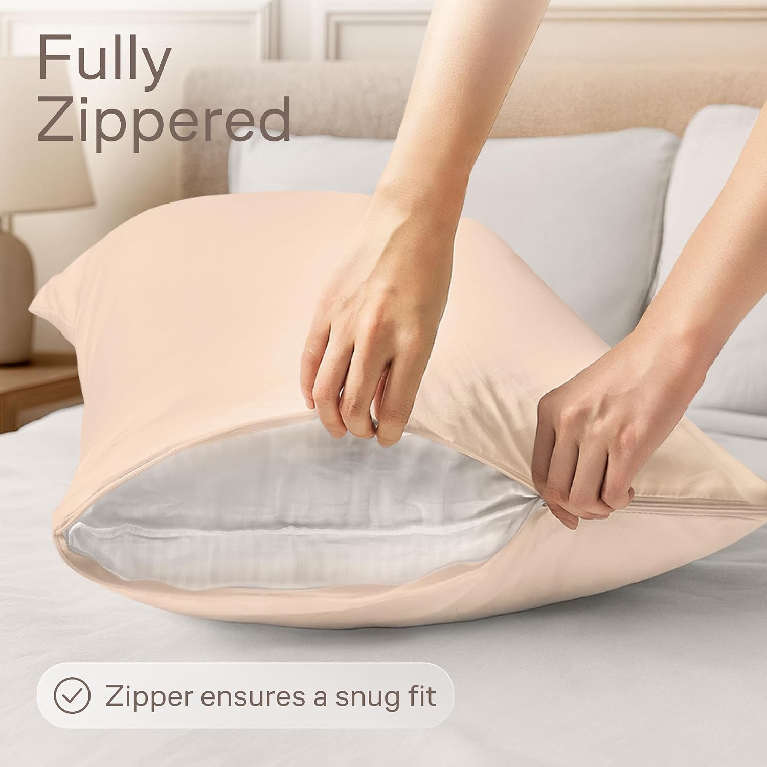 image:imageUltra Soft Pillow Protectors with Zipper Queen Size Set of 4 WhiteCreamy