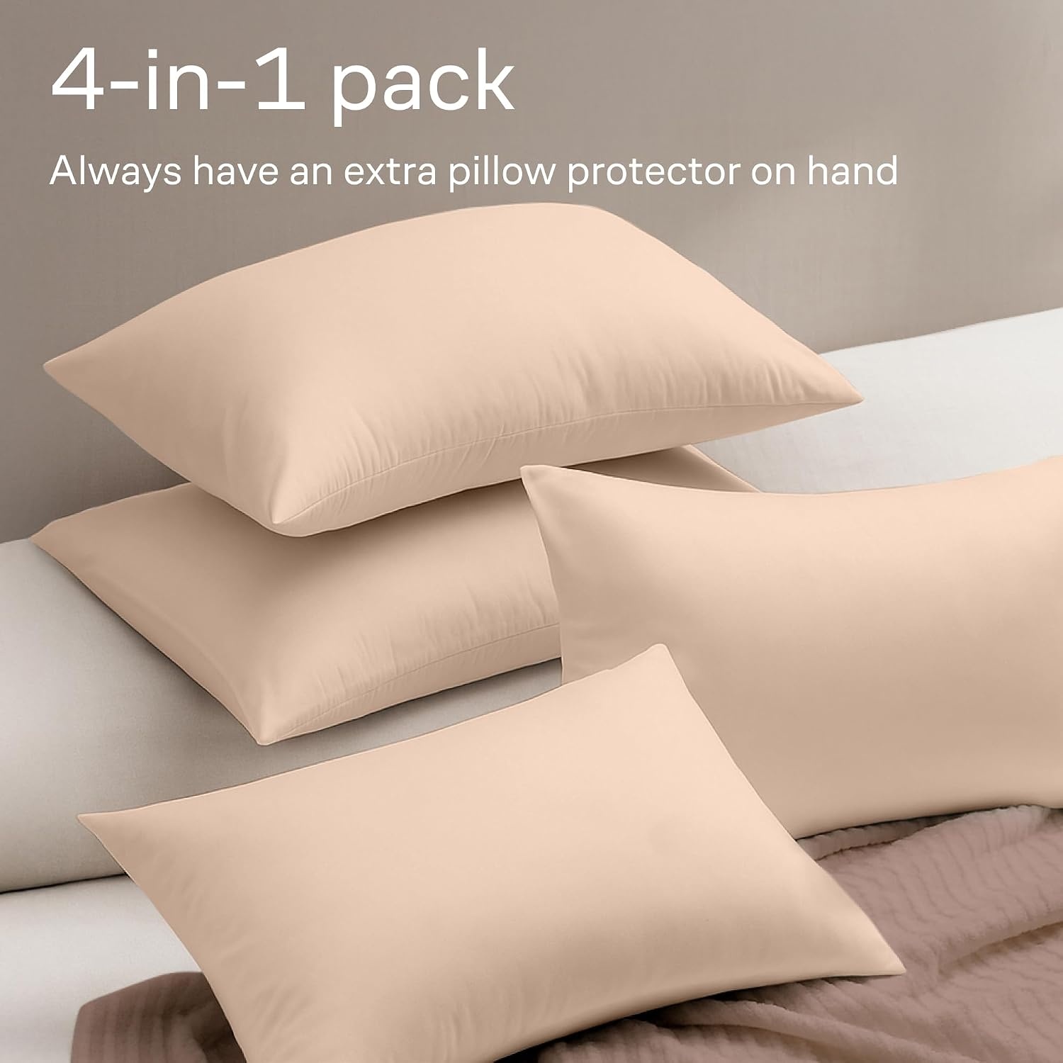 image:imageUltra Soft Pillow Protectors with Zipper Queen Size Set of 4 WhiteCreamy