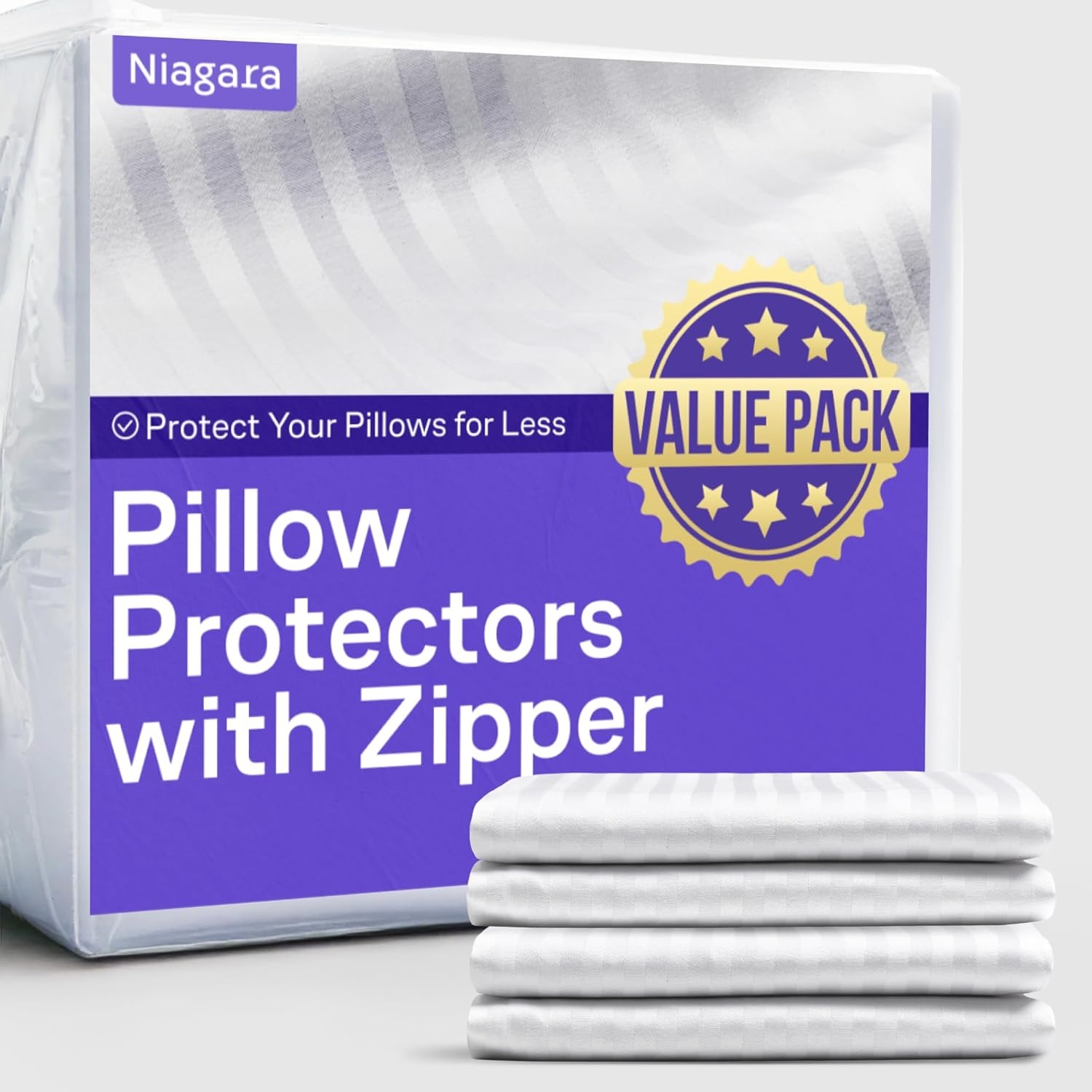 image:imageUltra Soft Pillow Protectors with Zipper Queen Size Set of 4 WhiteDark White