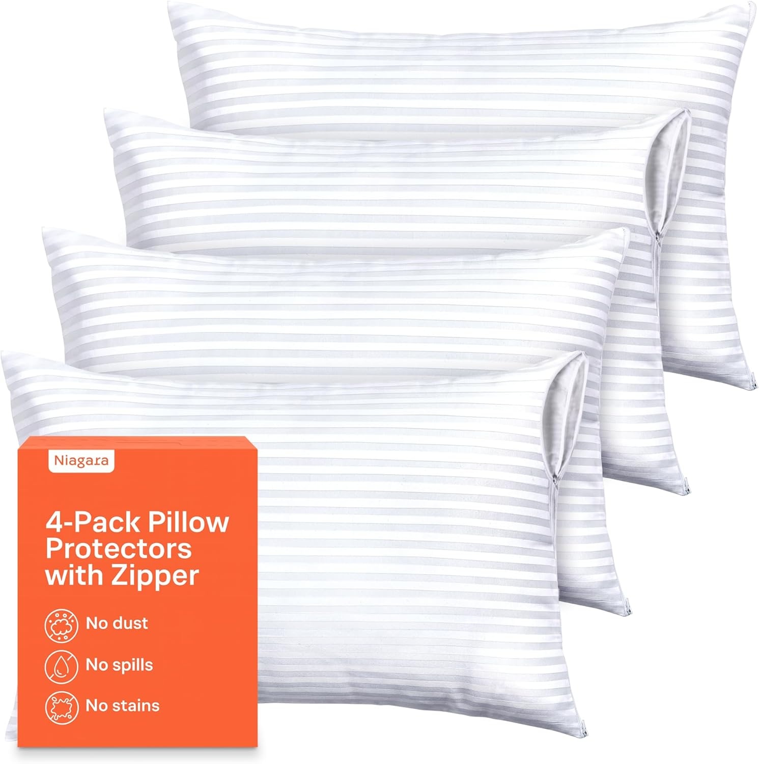 image:imageUltra Soft Pillow Protectors with Zipper Queen Size Set of 4 WhiteDark White