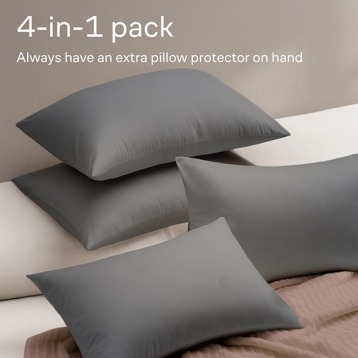 image:imageUltra Soft Pillow Protectors with Zipper Queen Size Set of 4 WhiteGray