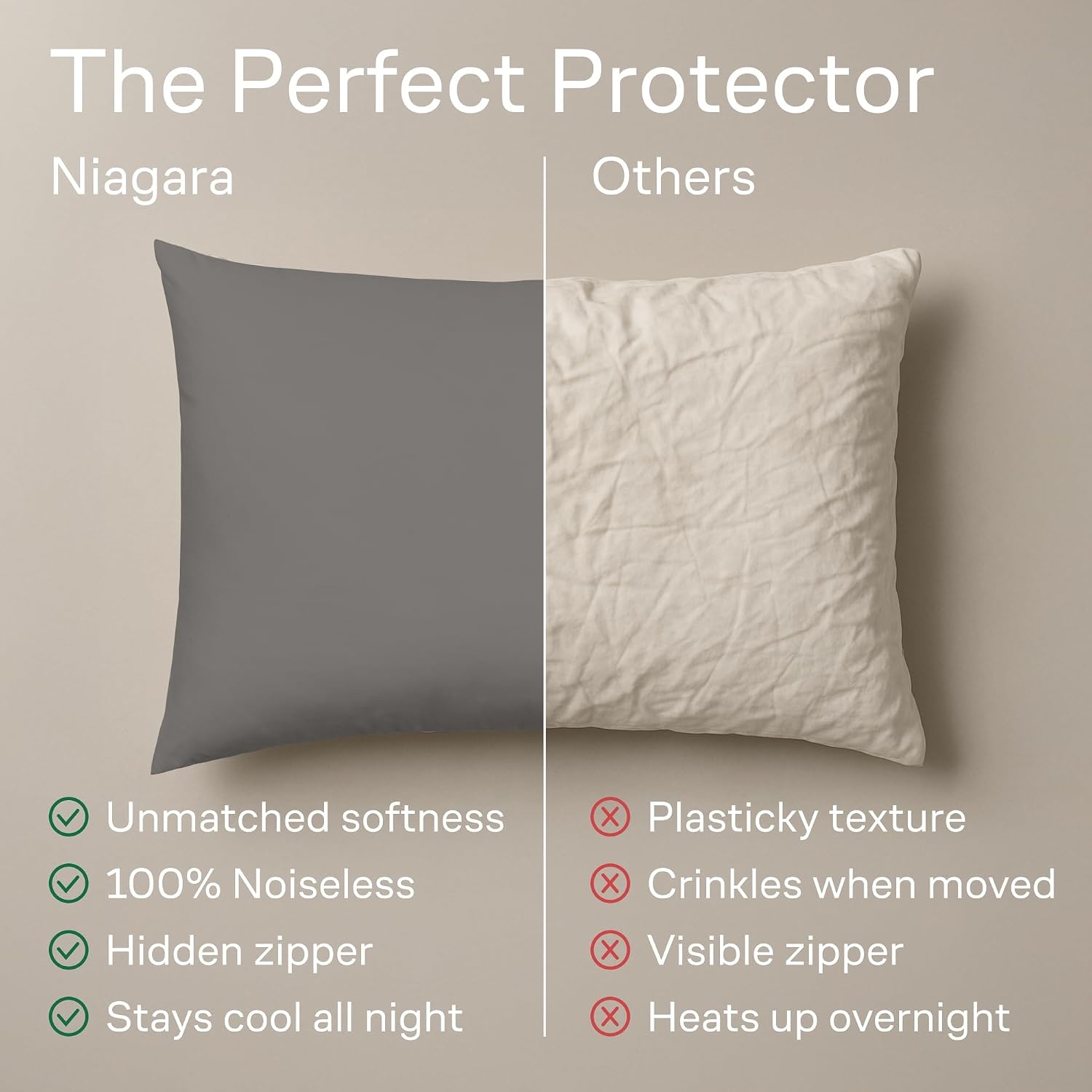 image:imageUltra Soft Pillow Protectors with Zipper Queen Size Set of 4 WhiteGray