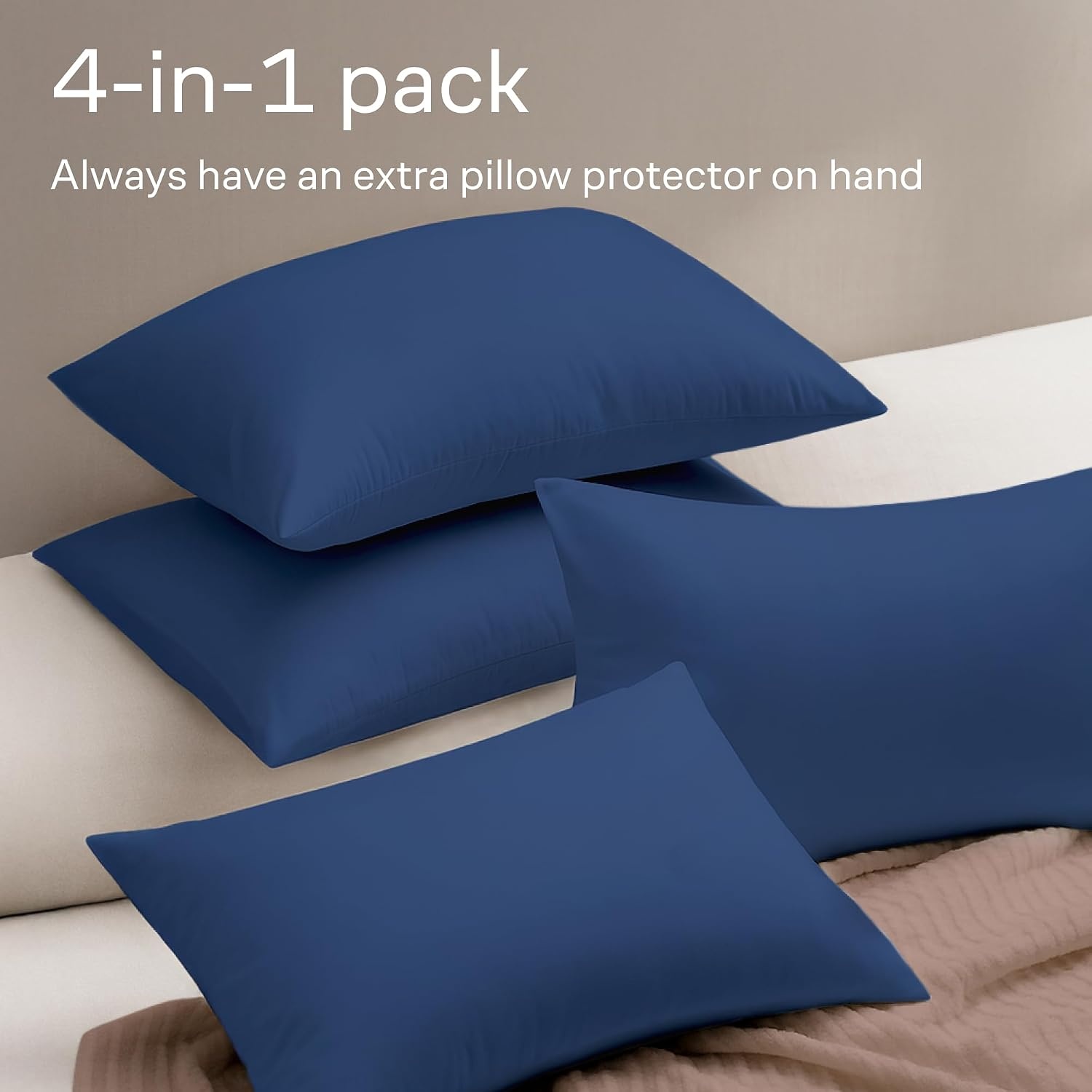 image:imageUltra Soft Pillow Protectors with Zipper Queen Size Set of 4 WhiteNavy Blue