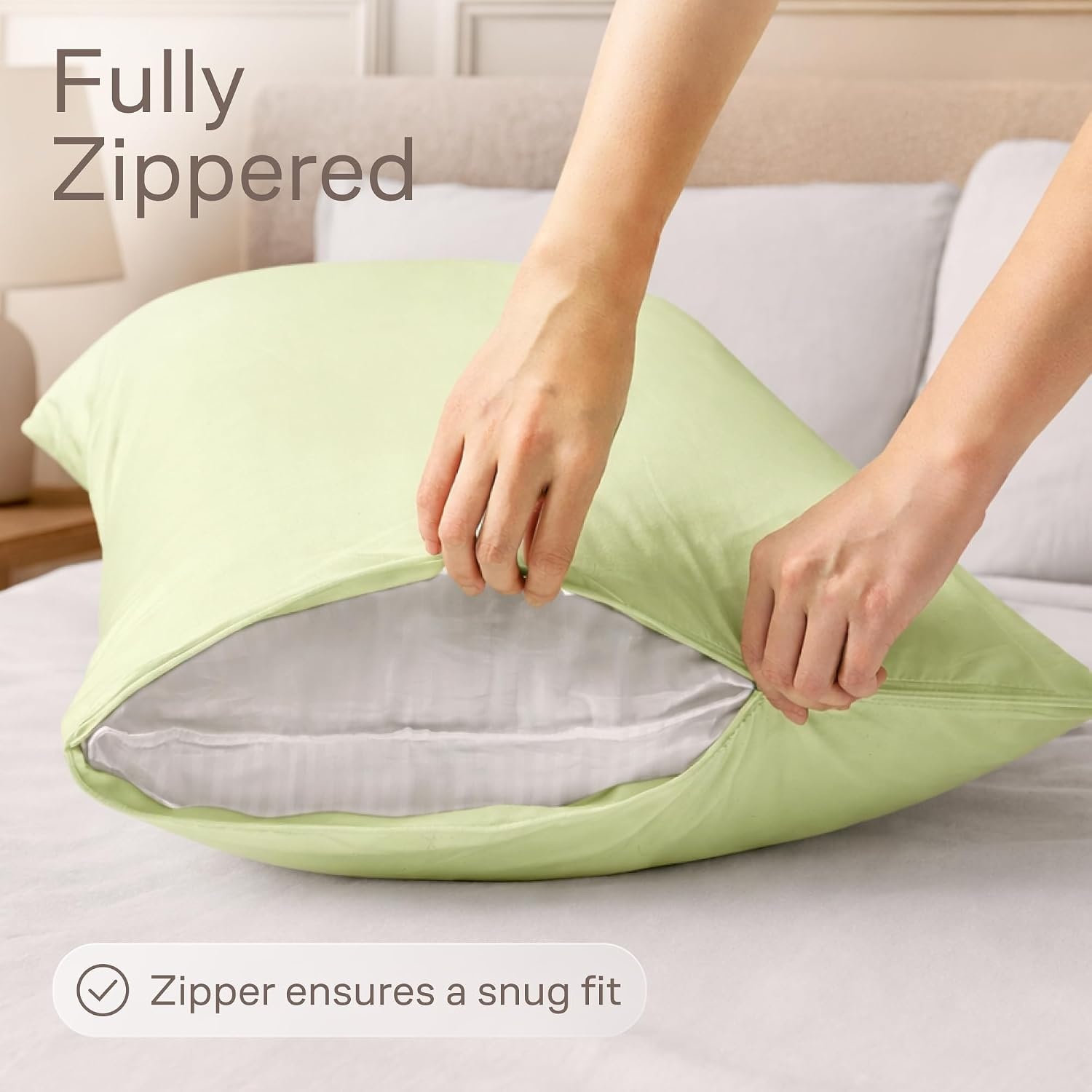 image:imageUltra Soft Pillow Protectors with Zipper Queen Size Set of 4 WhiteSage
