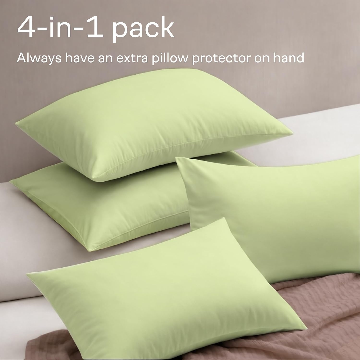 image:imageUltra Soft Pillow Protectors with Zipper Queen Size Set of 4 WhiteSage