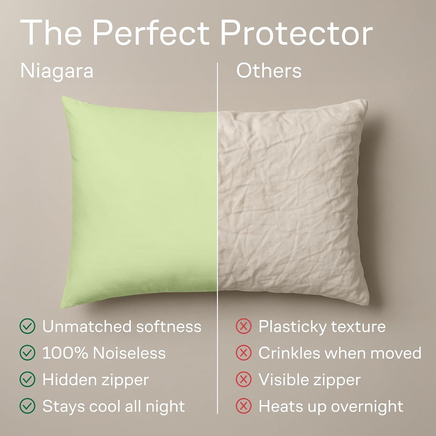 image:imageUltra Soft Pillow Protectors with Zipper Queen Size Set of 4 WhiteSage