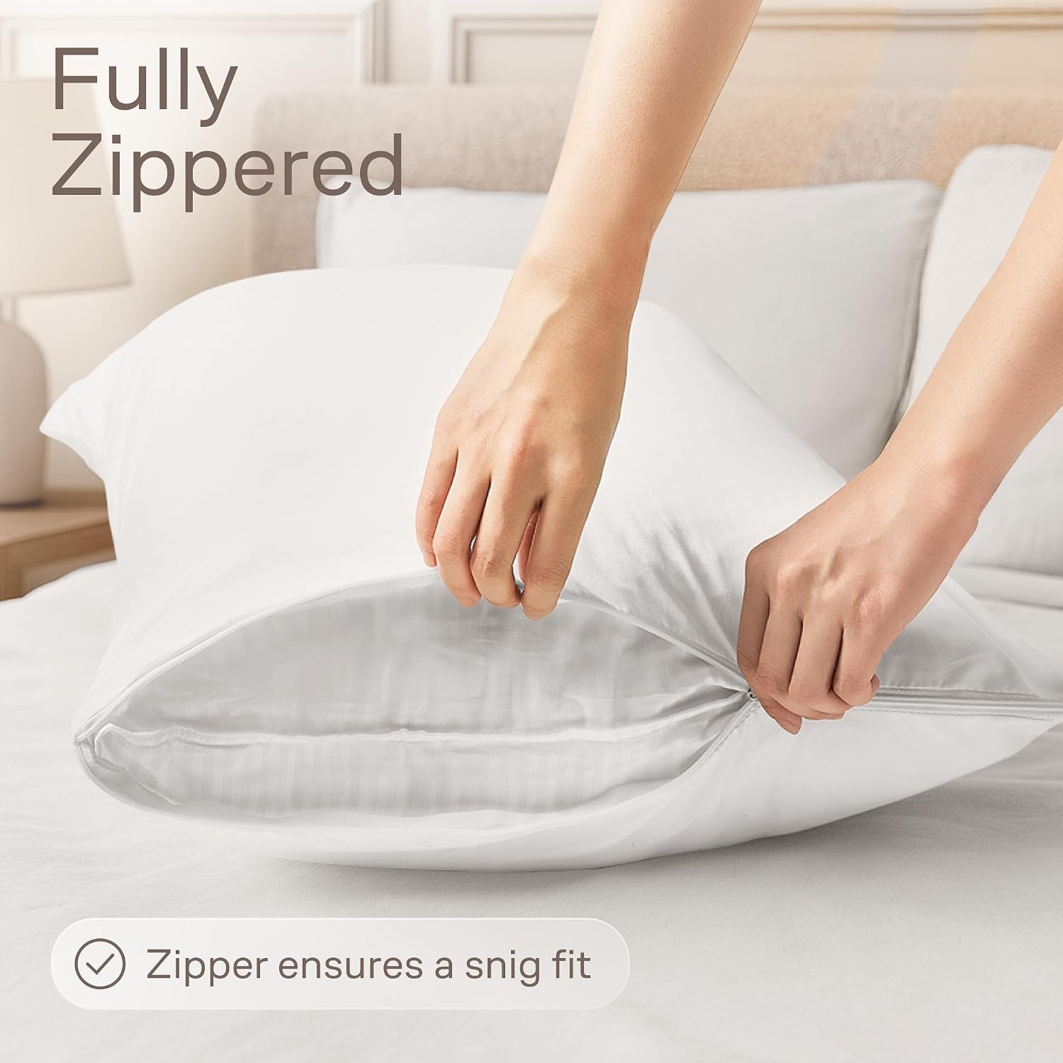 image:imageUltra Soft Pillow Protectors with Zipper Queen Size Set of 4 WhiteWhite