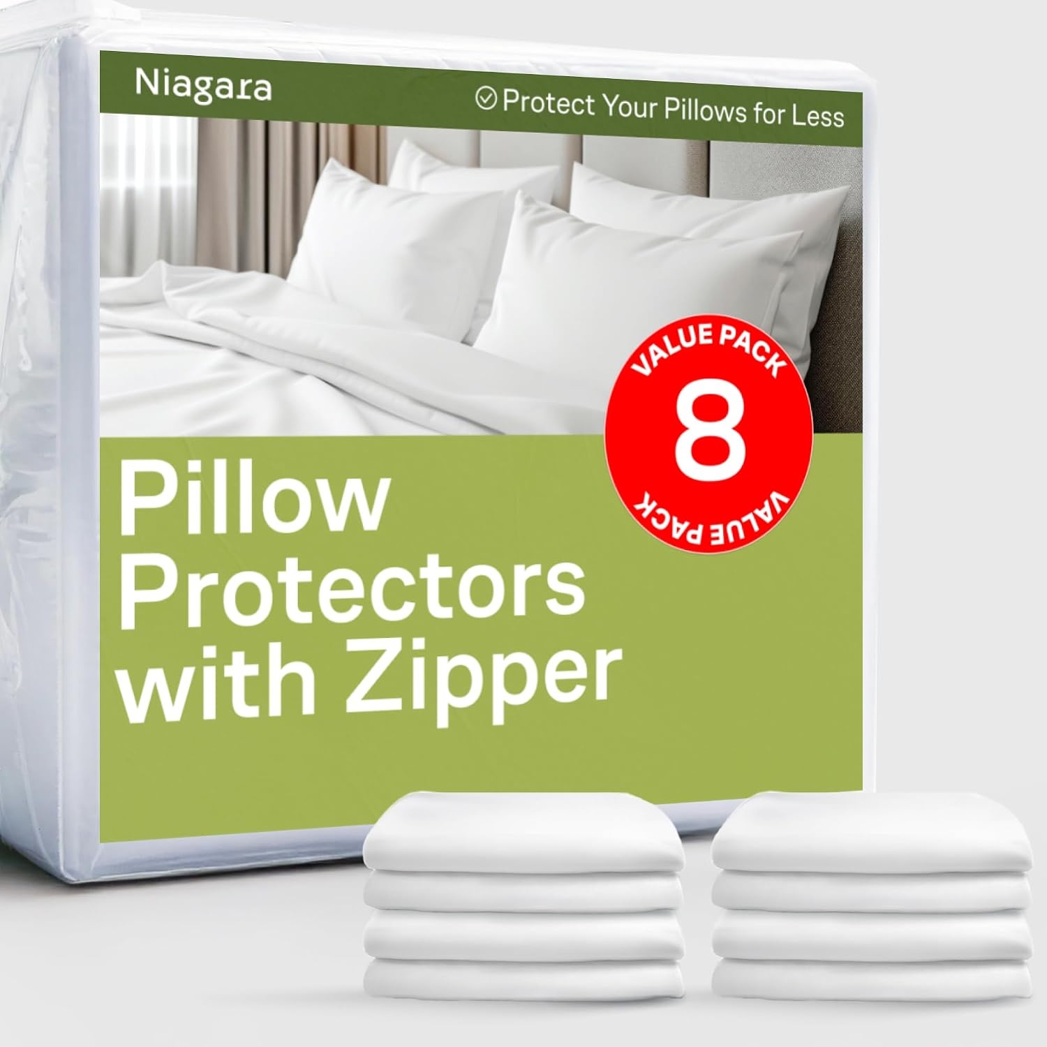 image:imageUltra Soft Pillow Protectors with Zipper Queen Size Set of 4 WhiteWhite