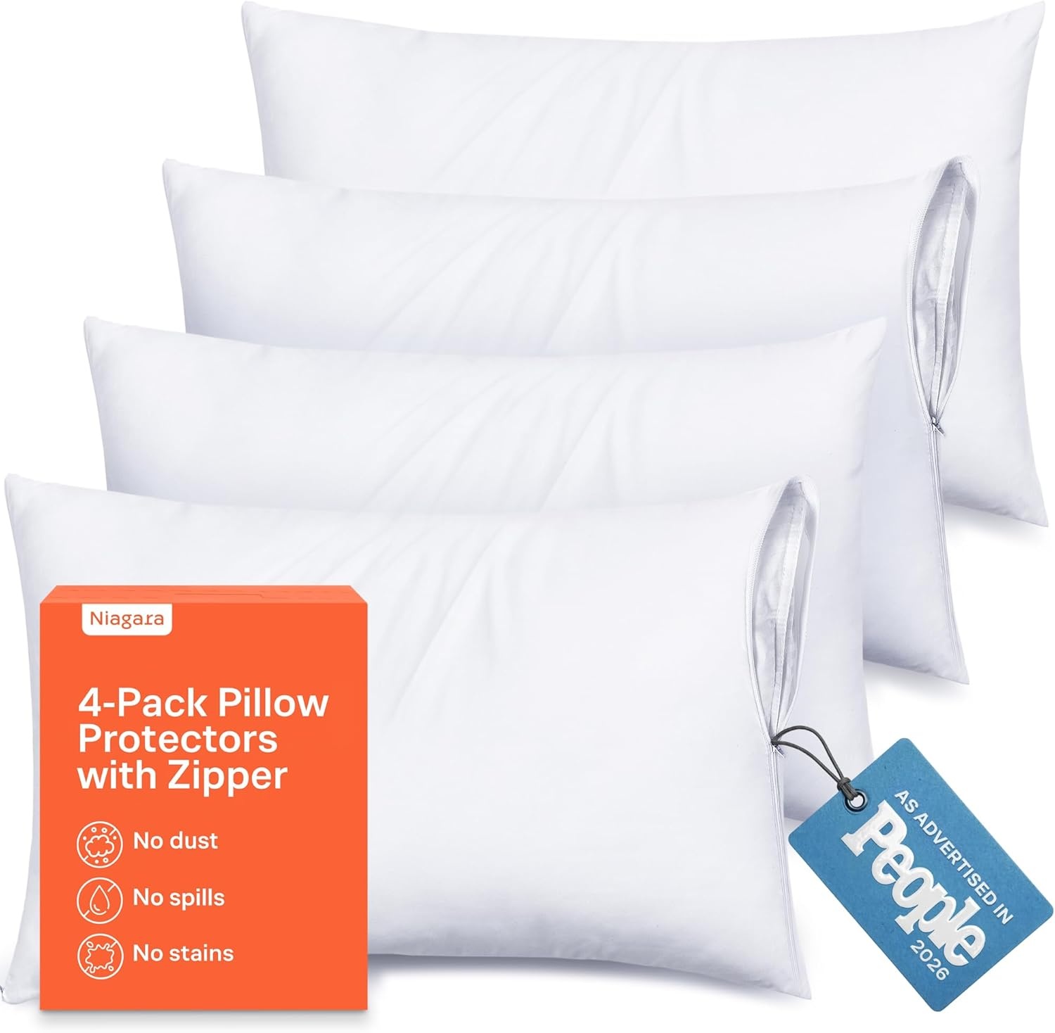 image:imageUltra Soft Pillow Protectors with Zipper Queen Size Set of 4 WhiteWhite