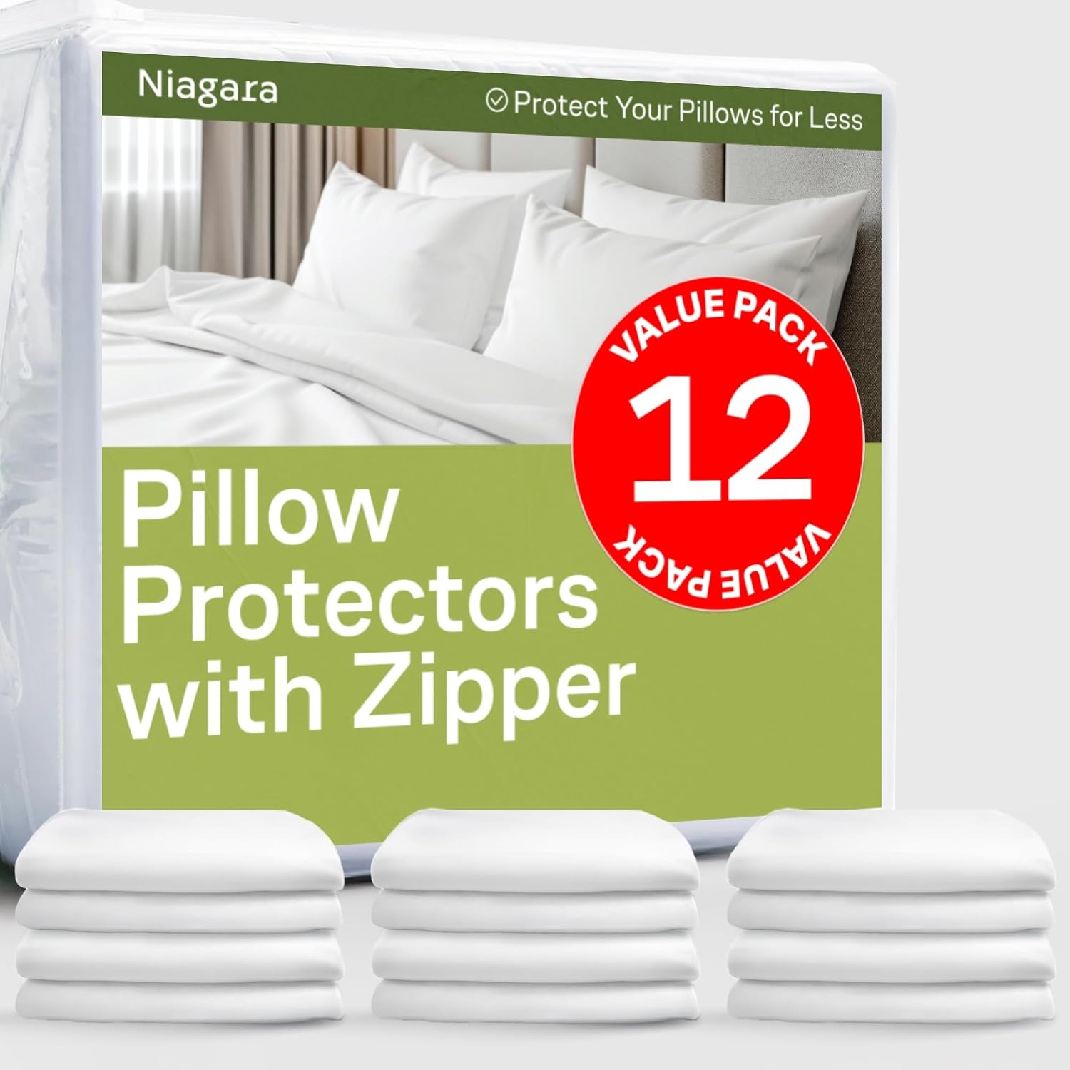 image:imageUltra Soft Pillow Protectors with Zipper Queen Size Set of 4 WhiteWhite