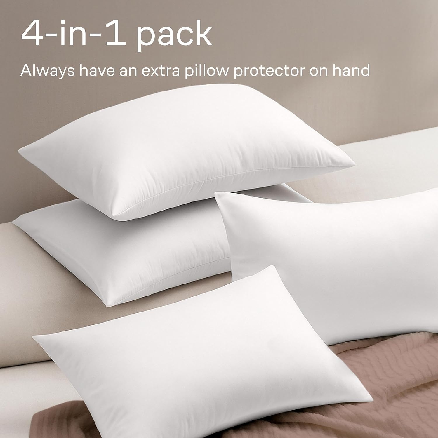 image:imageUltra Soft Pillow Protectors with Zipper Queen Size Set of 4 WhiteWhite