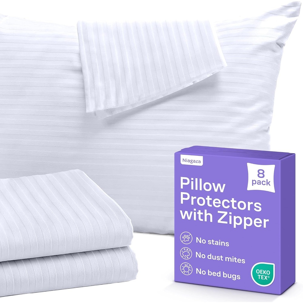 image:imageSet of 8 Pillow Protectors with Zipper King Size 100 Resistant to Stains Dust amp Dirt Washable Covers for Increased Pillow LifespanKing