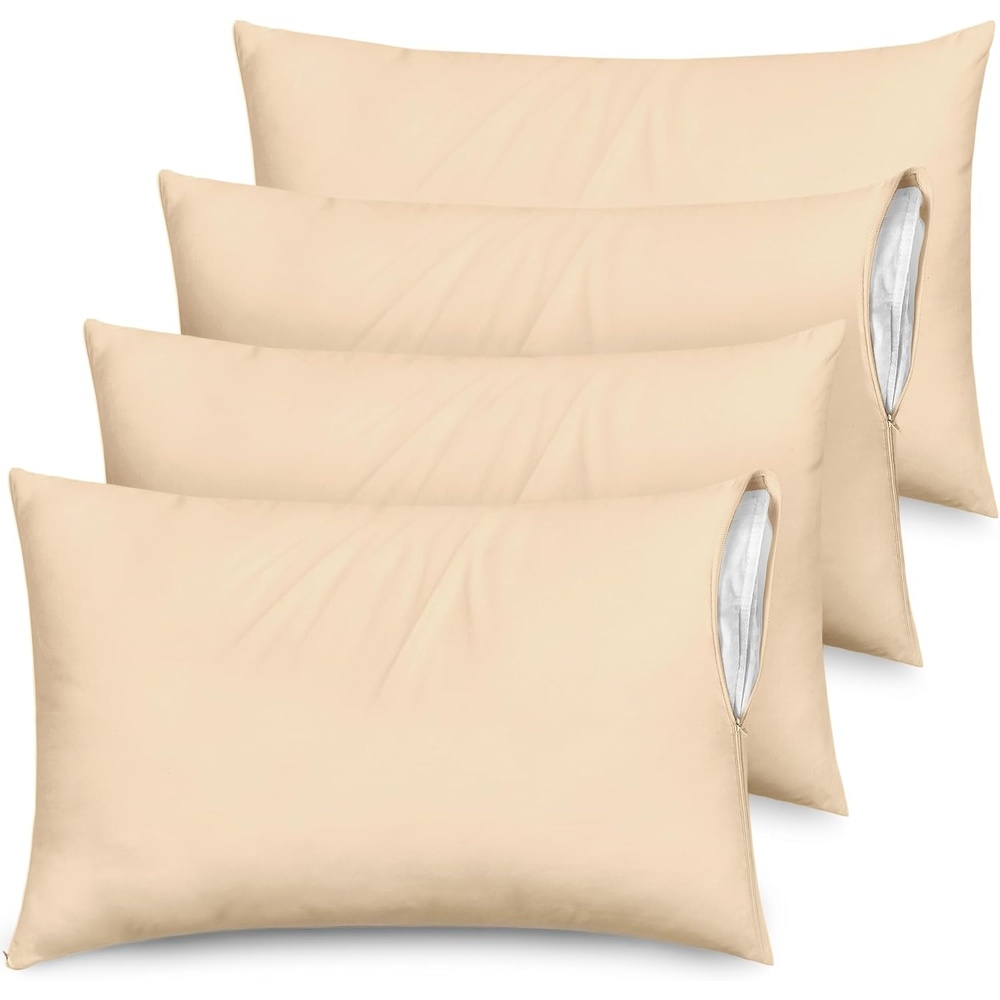 image:imageUltra Soft Pillow Protectors with Zipper Queen Size Set of 4 WhiteCreamy