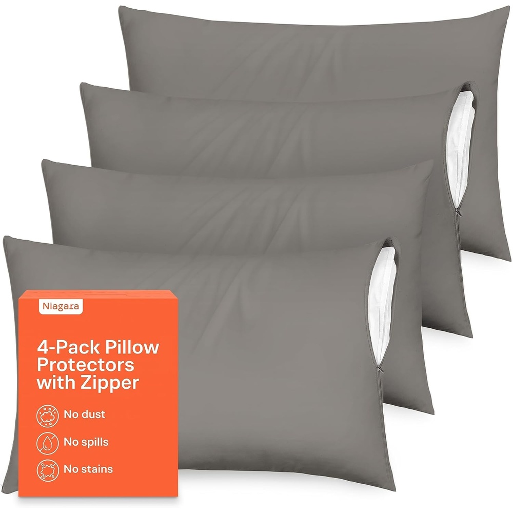 image:imageUltra Soft Pillow Protectors with Zipper Queen Size Set of 4 WhiteGray