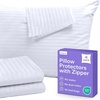 image:imageSet of 4 Pillow Protectors with Zipper King Size  100 Resistant to Stains Dust amp Dirt  Washable Covers for Increased Pillow LifespanQueen