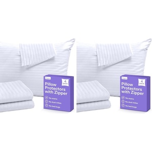 Set of 12 Pillow Protectors with Zipper Queen Size – 100% Resistant to Stains, Dust & Dirt – Washable Covers for Increased Pillow Lifespan(Queen (Pack of 2))